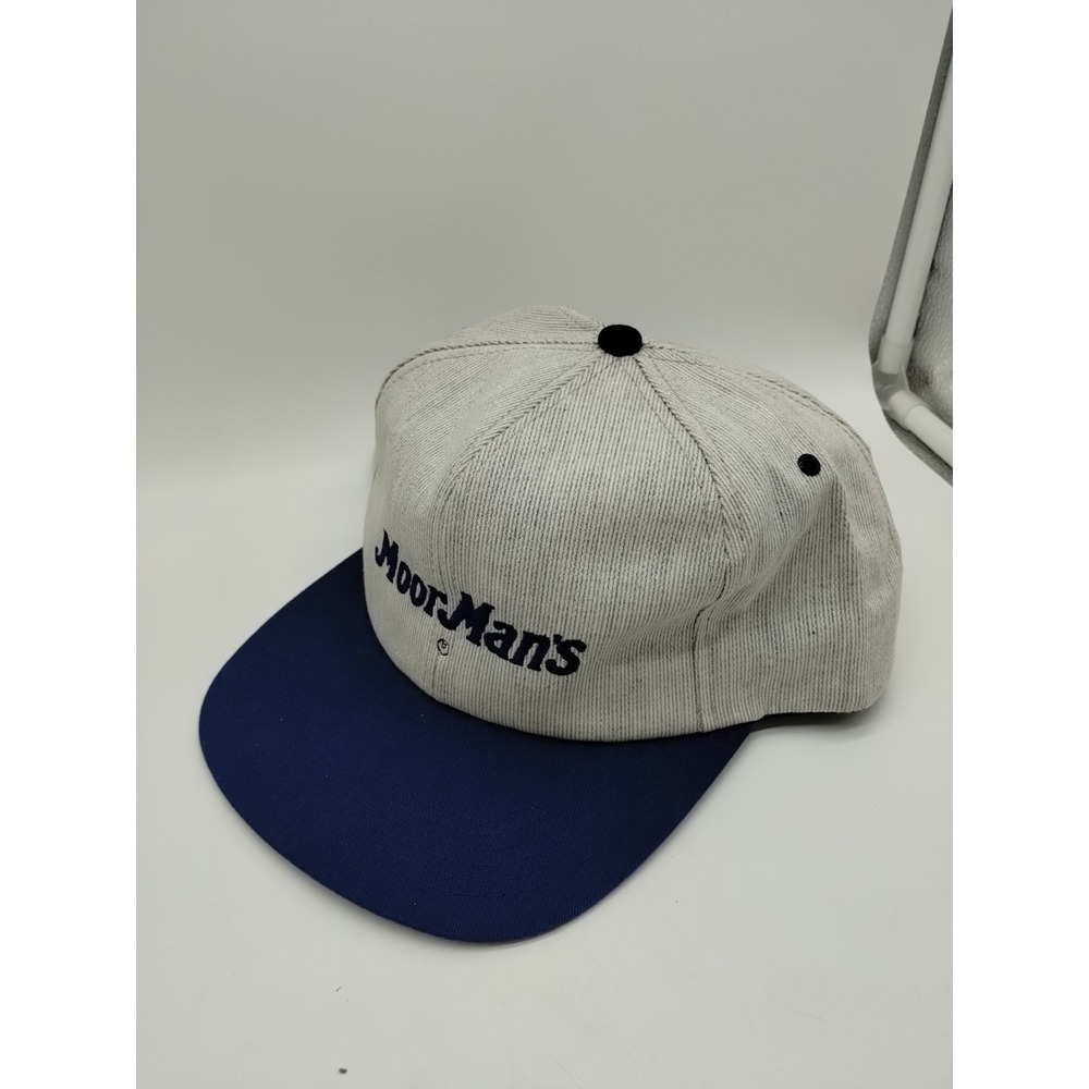 MoorMans Farm Feed Snap Back Hat Cap Gray Navy Ribbed Material